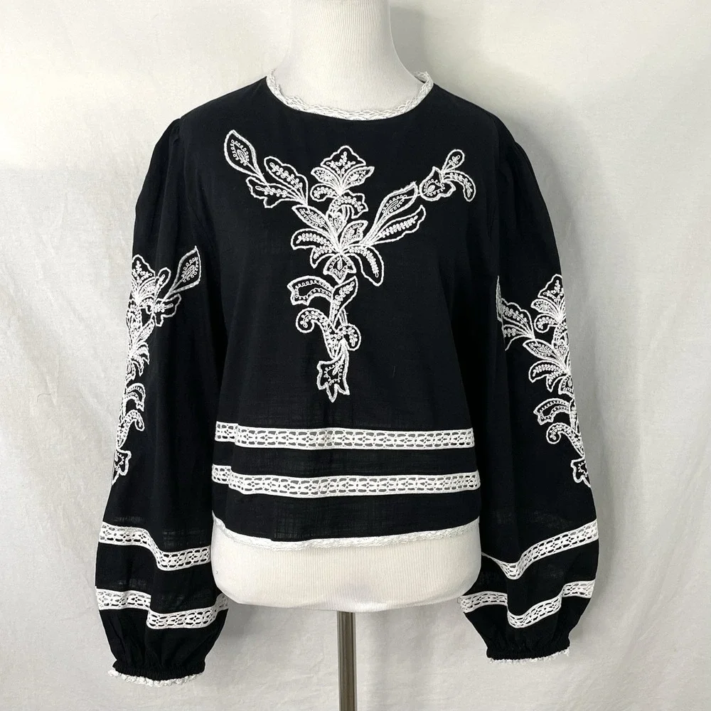Zara Top Womens Extra Large XL Embroidered Lace Cropped Bohemian New